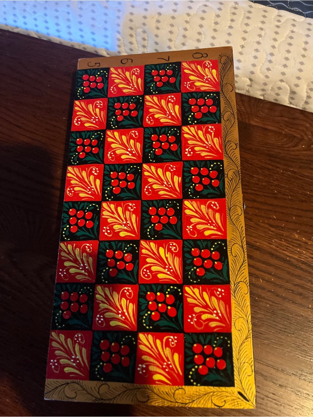 Hand-Painted Red and Green Decorative Wooden Box - Unbranded